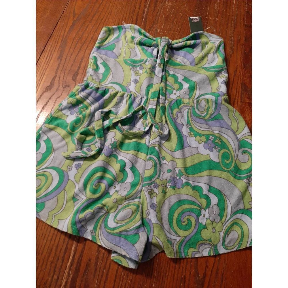 New Medium Wild Fable Retro Blue Green Swirl Sleeveless Terry Cloth Romper NWT